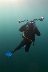 Underwater photographer in action.
10.5mm, Capernwray. by Derek Haslam 